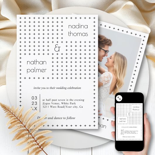 白黒エレガントミニマル写真結婚ズ 招待状