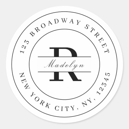 白黒エレガントミニマル差出人住所 ラウンドシール (正面)