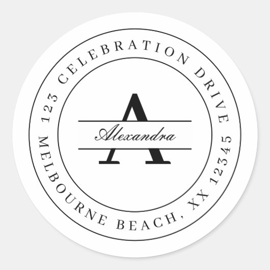 白黒エレガントミニマル差出人住所 ラウンドシール (正面)