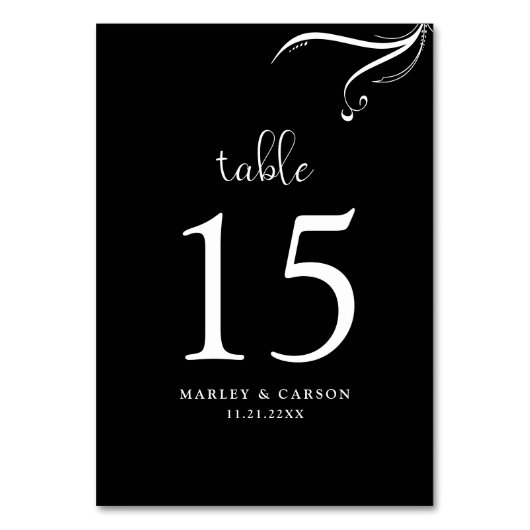 白黒エレガントミニマル結婚リストモダン テーブルナンバー (正面)