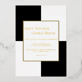 白黒エレガントミニマル結婚リスト金ゴールド 箔招待状 (正面)