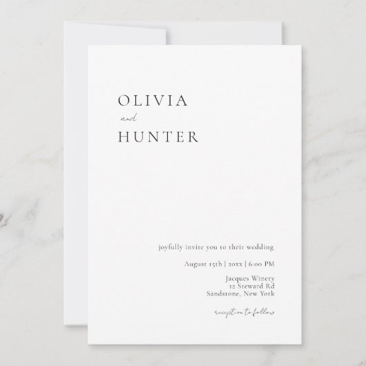 白黒エレガントミニマル結婚リスト 招待状 (正面)