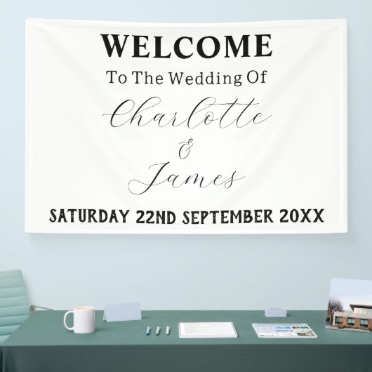 白黒エレガントミニマル結婚リスト 横断幕 (トレードショー)