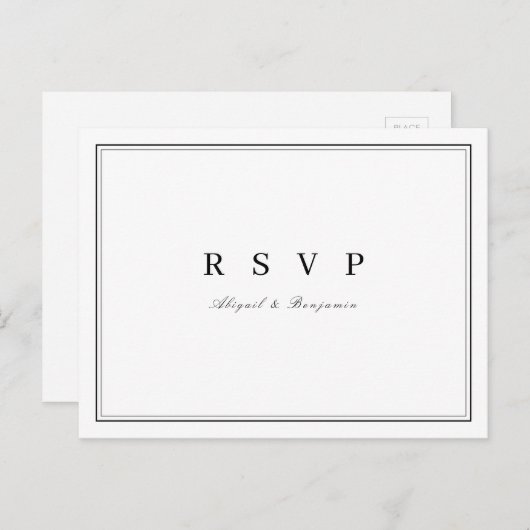 白黒エレガントミニマル結婚式RSVP インビテーションポストカード (正面/裏面)
