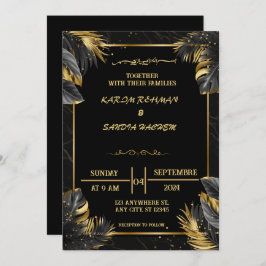 白黒エレガントムスリム結婚式招待状 招待状