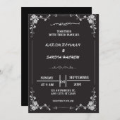 白黒エレガントムスリム結婚式招待状 招待状 (正面/裏面)