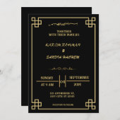 白黒エレガントムスリム結婚式招待状 招待状 (正面/裏面)