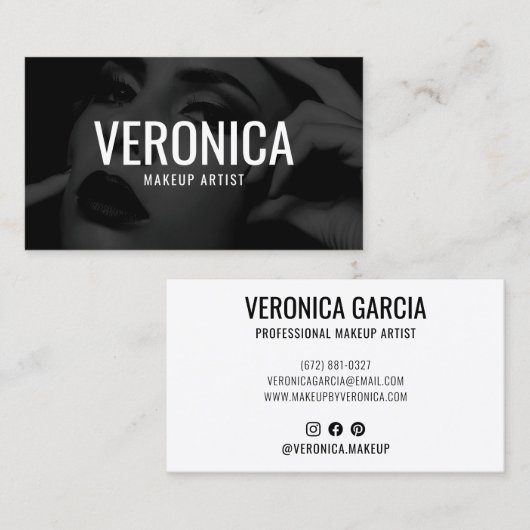 白黒エレガントメイクアップアーティストの写真はっきりした 名刺 (正面/裏面)