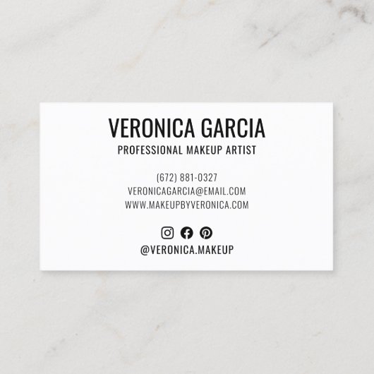 白黒エレガントメイクアップアーティストの写真はっきりした 名刺 (裏面)