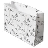 白黒エレガントメリークリスマスツリーパターン ラージペーパーバッグ (裏面アングル)