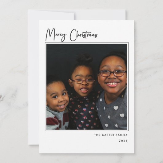 白黒エレガントメリークリスマスフォトカード 招待状 (正面)