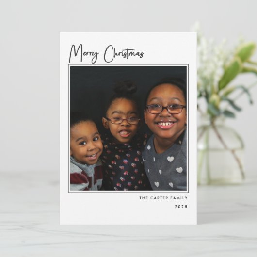 白黒エレガントメリークリスマスフォトカード 招待状 (スタンド正面)
