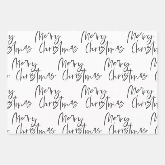 白黒エレガントメリークリスマス引用文ギフト ラッピングペーパーシート (正面)