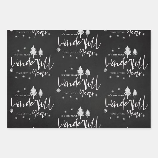 白黒エレガントメリークリスマス引用文ギフト ラッピングペーパーシート (正面3)