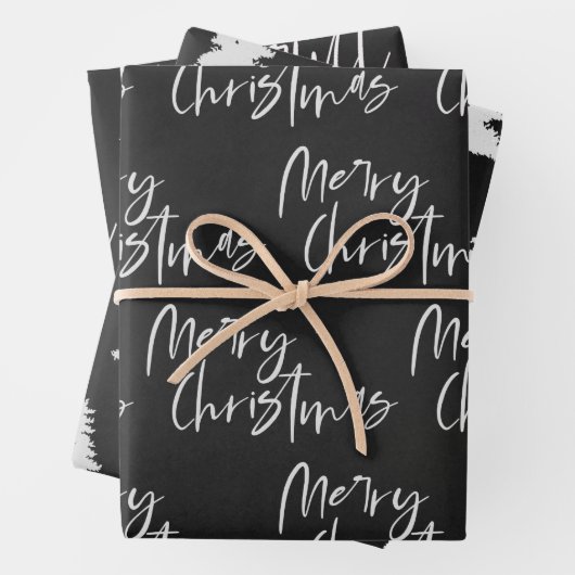 白黒エレガントメリークリスマス引用文ギフト ラッピングペーパーシート (インサイチュ)