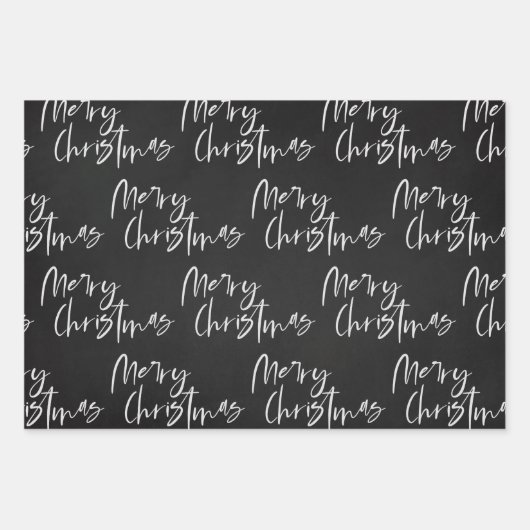 白黒エレガントメリークリスマス引用文ギフト ラッピングペーパーシート (正面)