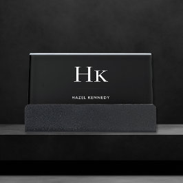 白黒エレガントモダンシンプルモノグラム デスク名刺ホルダー