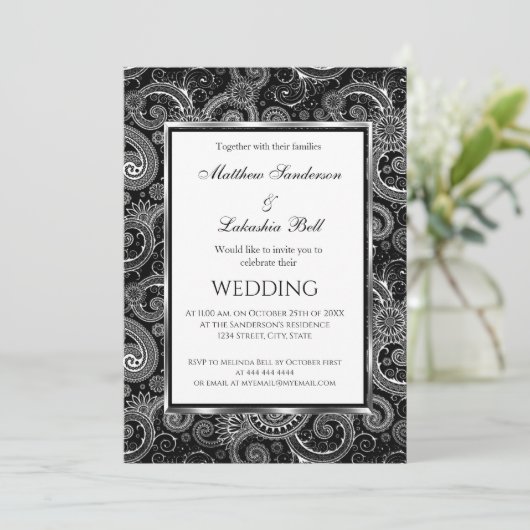 白黒エレガントモダン結婚式招待状 招待状 (スタンド正面)