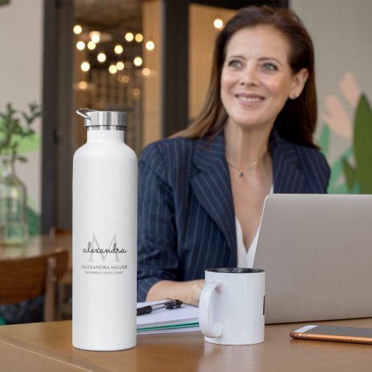 白黒エレガントモノグラシンプルム名 ウォーターボトル