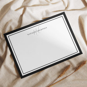 白黒エレガントモノグラムのスクリプト2 縁ど ノートカード