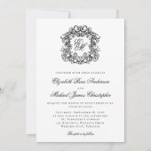 白黒エレガントモノグラムの結婚紋章 招待状 (正面)