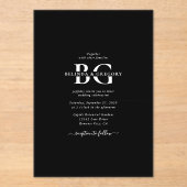 白黒エレガントモノグラムイニシャル結婚ズ アクリル招待状 (正面)