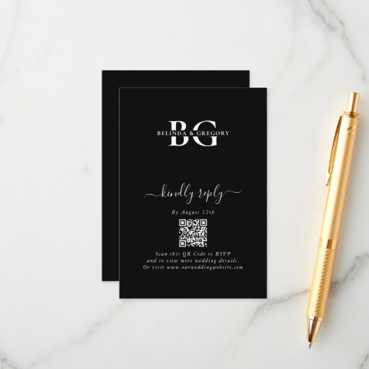 白黒エレガントモノグラムイニシャル結婚ズ エンクロージャーカード (正面/裏面インサイチュ)