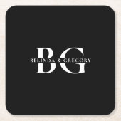 白黒エレガントモノグラムイニシャル結婚ズ スクエアペーパーコースター (正面)