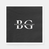 白黒エレガントモノグラムイニシャル結婚ズ スタンダードランチョンナプキン (正面)