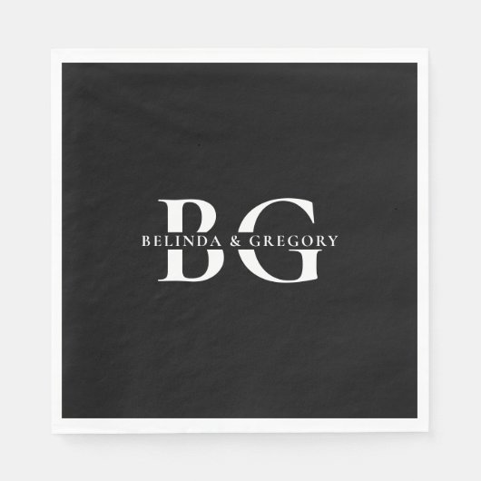 白黒エレガントモノグラムイニシャル結婚ズ スタンダードランチョンナプキン (正面)