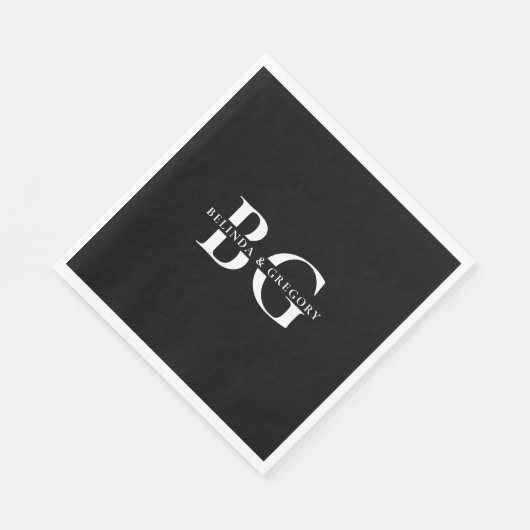 白黒エレガントモノグラムイニシャル結婚ズ スタンダードランチョンナプキン (角)