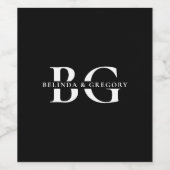 白黒エレガントモノグラムイニシャル結婚ズ ワインラベル (シングルラベル)