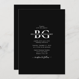 白黒エレガントモノグラムイニシャル結婚ズ 招待状