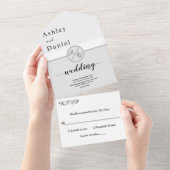 白黒エレガントモノグラムグレーシック結婚ズ オールインワン招待状 (貼ってはがせる)