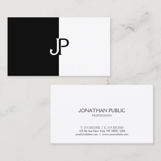 白黒エレガントモノグラムテンプレートモダン 名刺 (正面/裏面)