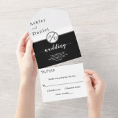 白黒エレガントモノグラムモダン結婚の オールインワン招待状 (貼ってはがせる)