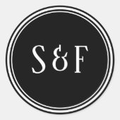 白黒エレガントモノグラム封筒用シール ラウンドシール (正面)