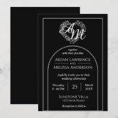 白黒エレガントモノグラム結婚ズ 招待状 (正面/裏面)