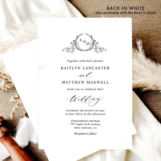 白黒エレガントモノグラム結婚ズ 招待状