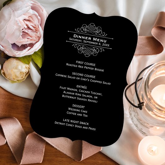 白黒エレガントモノグラム結婚ディナー メニュー