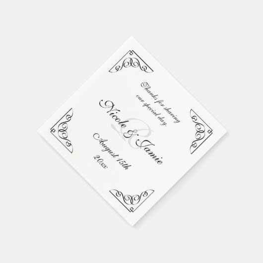 白黒エレガントモノグラム結婚ナプキン スタンダードカクテルナプキン (角)
