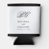 白黒エレガントモノグラム結婚式の引き出物 缶クーラー (正面)