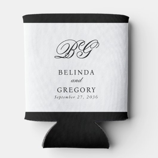 白黒エレガントモノグラム結婚式の引き出物 缶クーラー (裏面)
