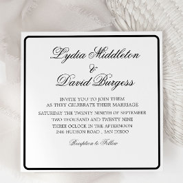 白黒エレガントモノグラム結婚式招待状 招待状