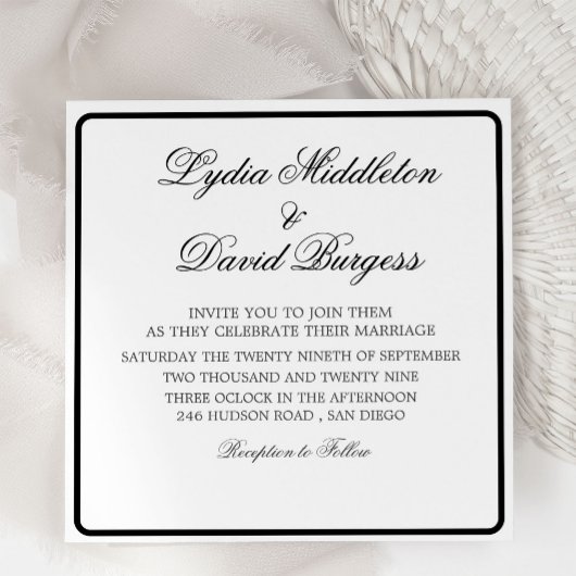 白黒エレガントモノグラム結婚式招待状 招待状