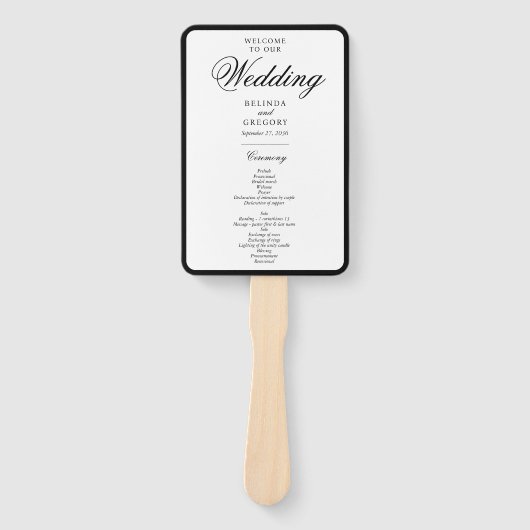 白黒エレガントモノグラム結婚式 プログラム ハンドファン (正面)