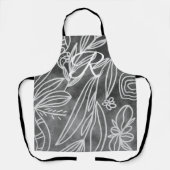白黒エレガントモノグラム葉スケッチ エプロン (正面)