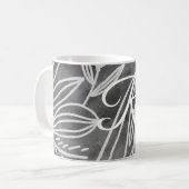 白黒エレガントモノグラム葉スケッチ コーヒーマグカップ (正面左)