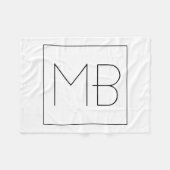 白黒エレガントユニークモノグラムの フリースブランケット (正面(横))