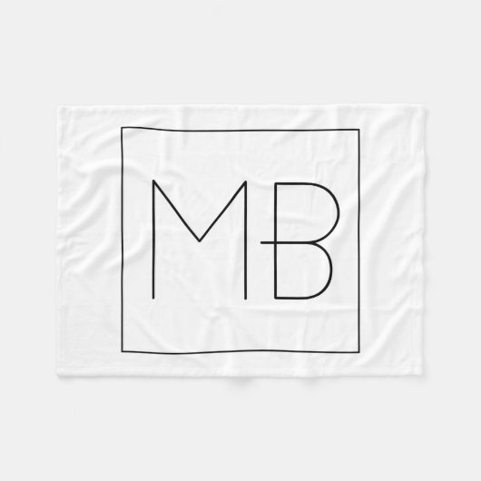 白黒エレガントユニークモノグラムの フリースブランケット (正面(横))